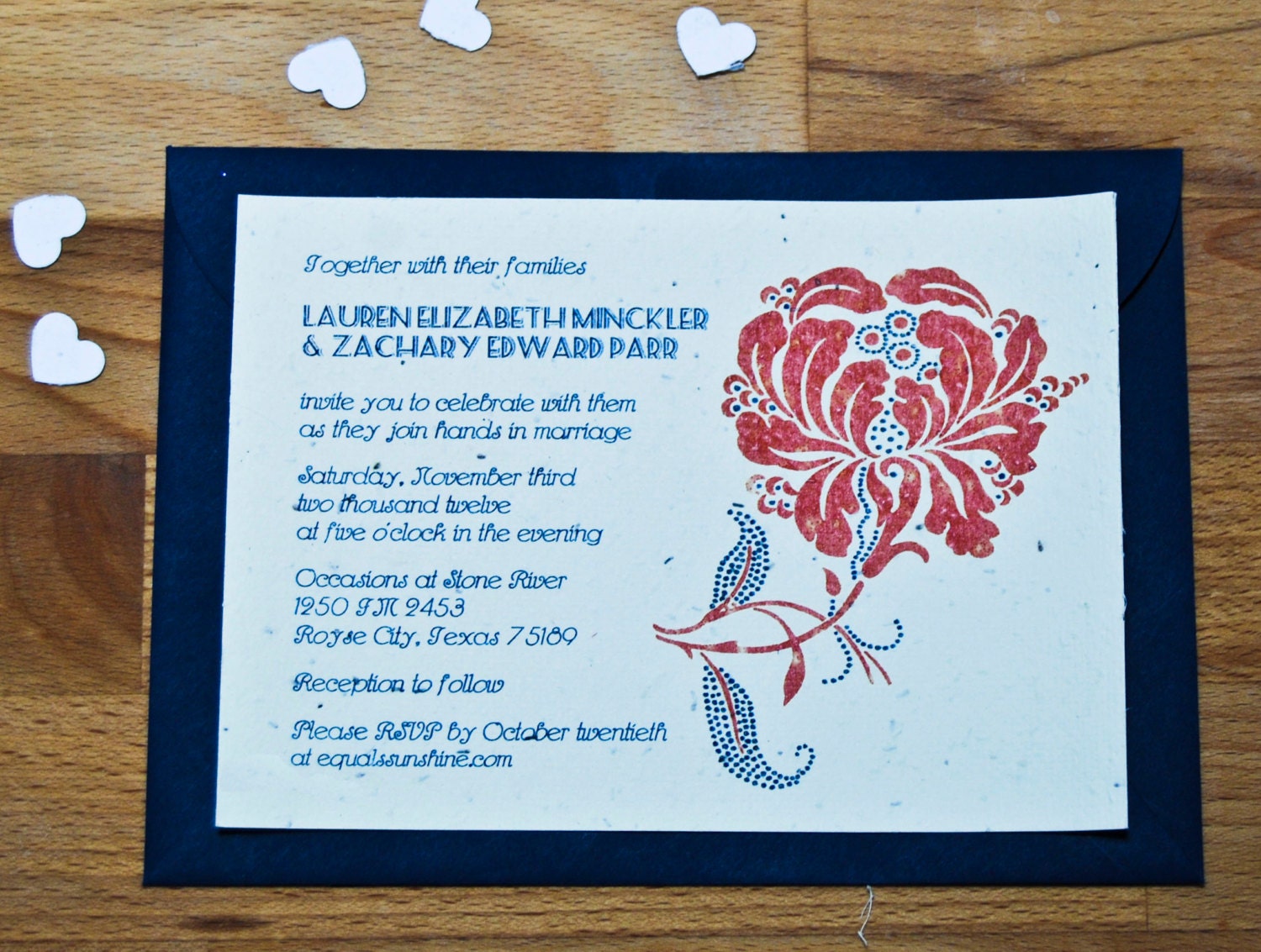 Plantable Wedding Invitation Sample, Art Deco Floral Design