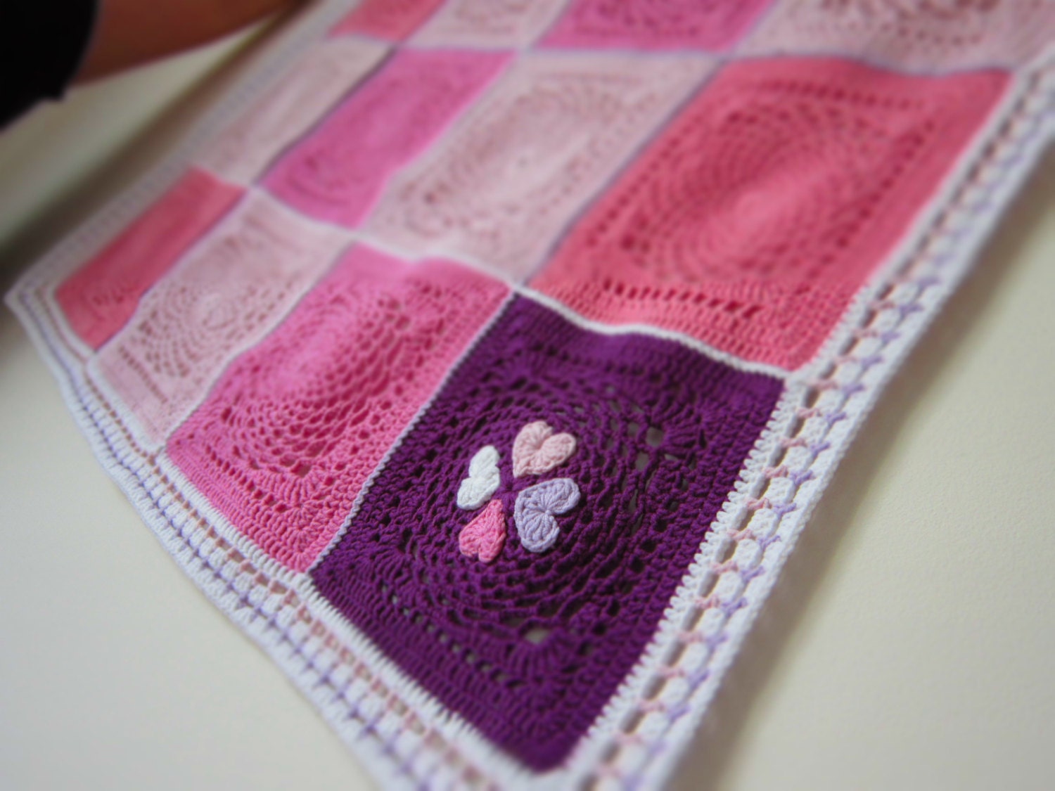 Total PINK Dream Catcher Crochet Blanket Square Custom Colors Violet Purple Red Heart Spring Summer Home Decor Baby Kids by dodofit on Etsy