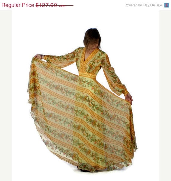 ON SALE Vintage Fred Perlberg Maxi Dress in Yellow and Orange Womens Small