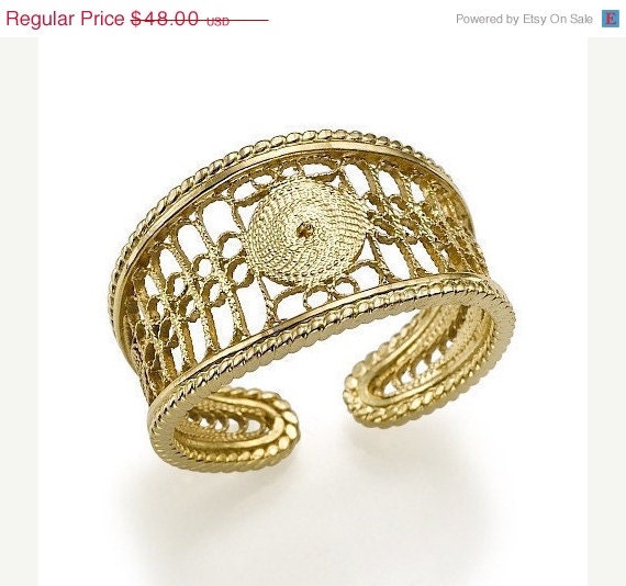 ON SALE Filigree designed crafted ring band 14k gold plated on 925 sterling silver sizes 7 up - KING