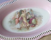 Antique Schumann Bavaria porcelain portrait bowl, pink and white bowl, maidens, lesbian, antique porcelain, antique bowl
