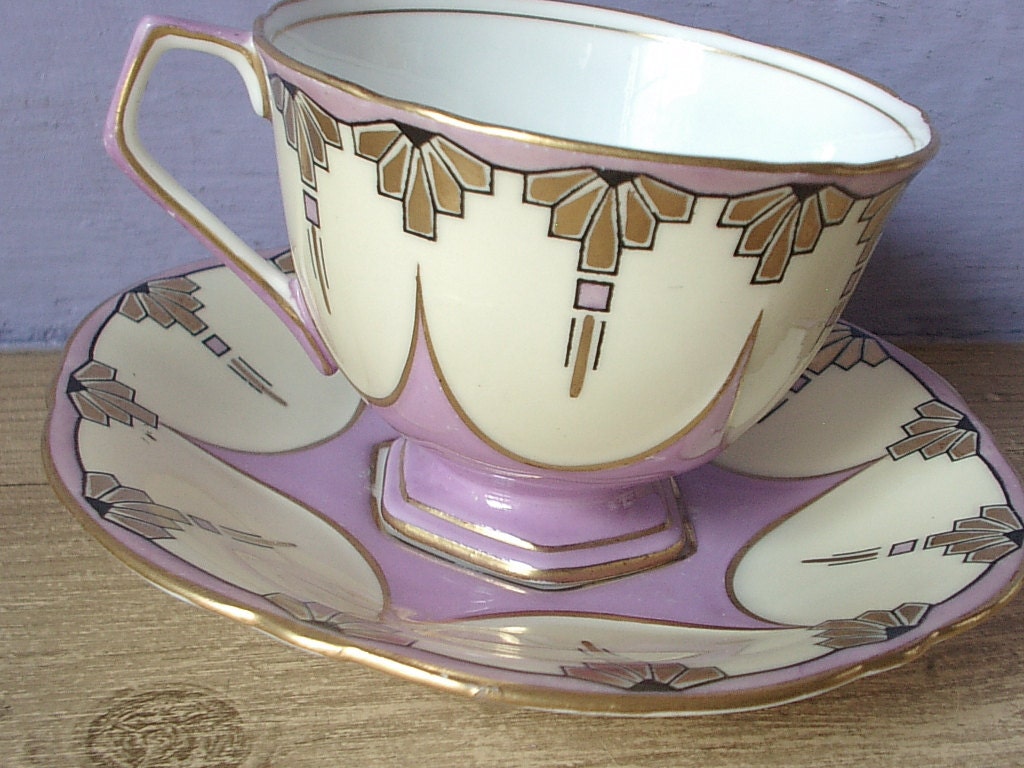 RARE Antique Aynsley art deco tea cup trio pastel by ShoponSherman