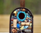 Colorful Mosaic Stone Birdhouse and  functional Garden Art