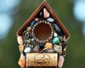 Recycled Wine Cork and Mosaic Stone Birdhouse