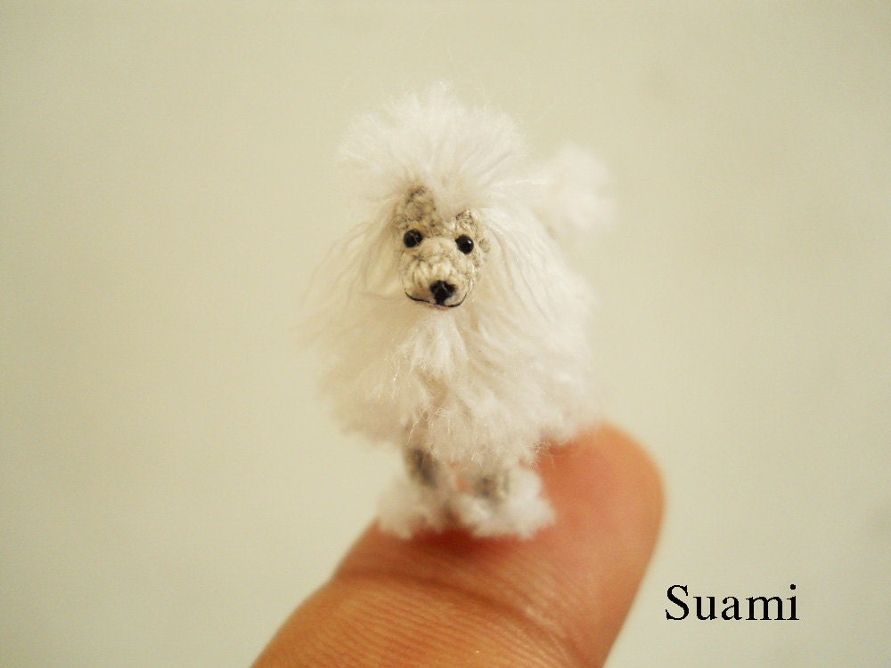 Miniature White Poodle 1 Inch - Tiny Crochet Micro Amigurumi Dog stuff Animal - Made To Order
