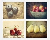 Rustic Kitchen Decor Set, Food Photography 4 8x10 Kitchen Art Food Prints, Fruit Prints, Country Kitchen Prints, Brown, Red, Blue, Yellow.