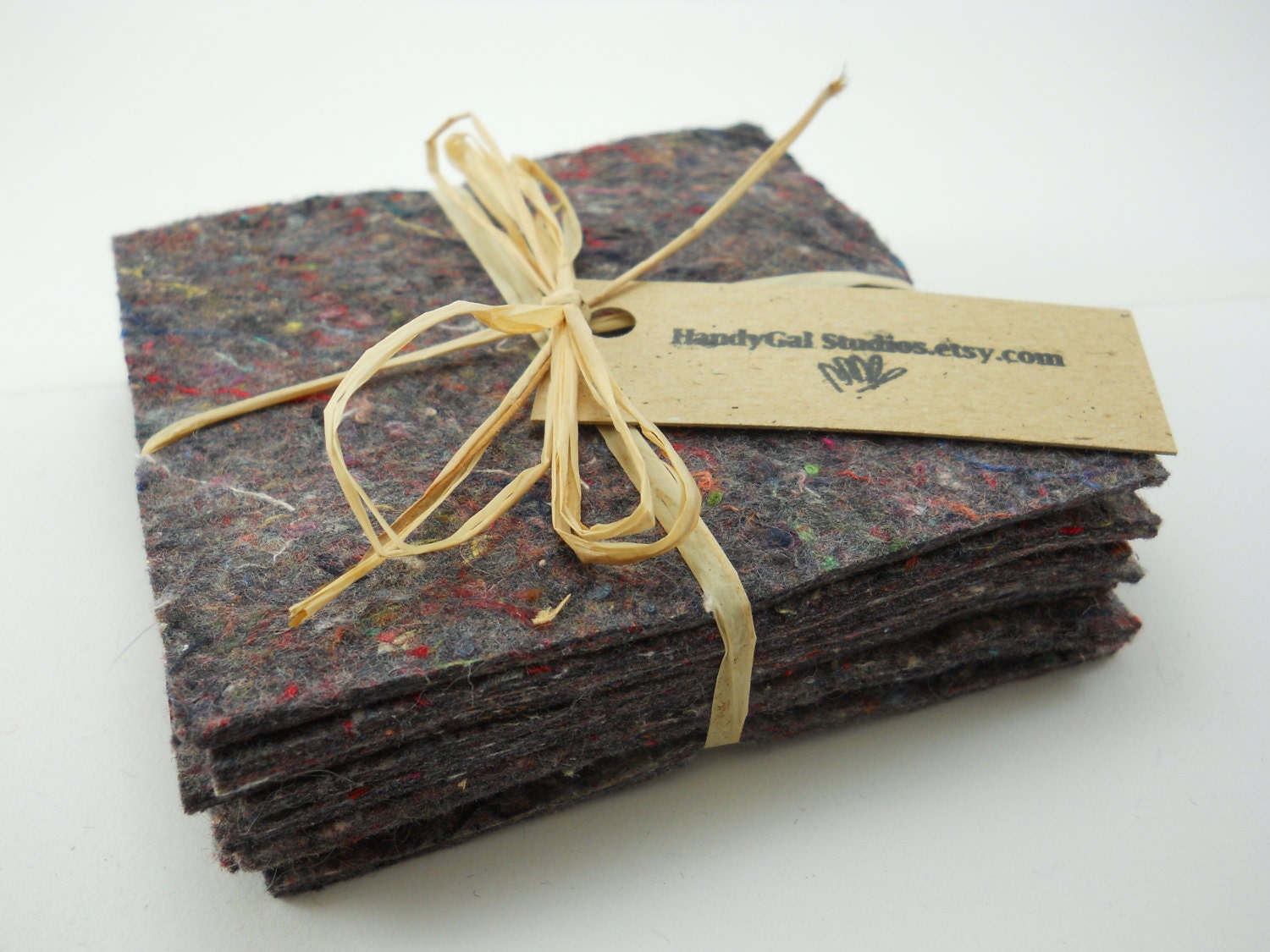 Set of 8 recycled multi colored felt blanket coasters