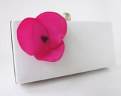 ivory clutch purse, pink bridesmaid clutch, floral clutch, ivory minaudiere