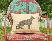 Handmade Stenciled German Shepherd Silhouette Burlap Pillow-Insert Included