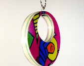 Recycled Skateboard Wood Pendant Necklace Hot Pink Krooked