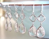 Dangle Earrings Sparkling Clear Glass Silver, Bridesmaid Jewelry, Bridesmaid gift, Wedding Jewelry