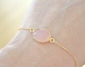Gold Bracelet, Pink Blush 24k Chalcedony Pendant, Blush Wedding, Bridesmaid Gift, Bridal Jewelry, Everyday Bracelet, Mothers Day Gift
