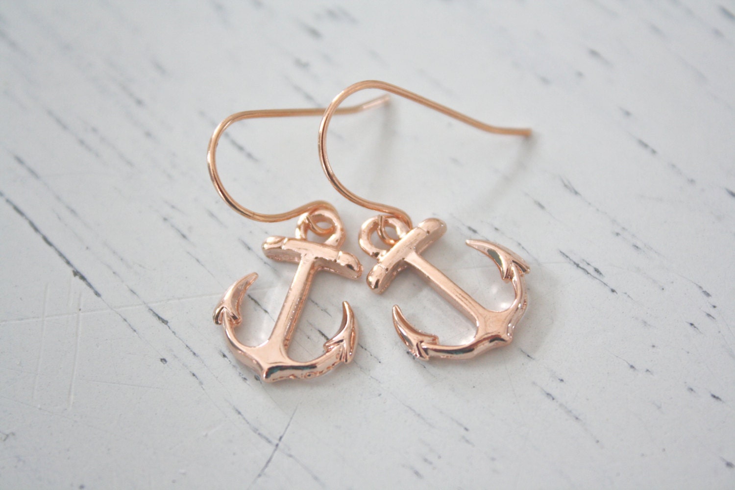 Anchor Dangle Earrings, Rose Gold Earrings, Everyday Earrings
