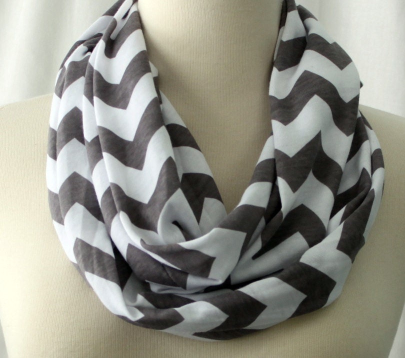 Infinity Scarf Chevron - Gray and White Chevron Scarf