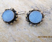 Druzy Chalcedony Sterling Silver Earrings with 9 carats Gold