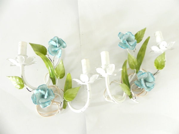 French Vintage Tole Blue Roses Tole appliques-Vintage Shabby Chic Cottage Romantic Elegant Whimsy