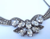 Vintage Art Deco Necklace Clear Topaz Necklace Marcasite Necklace Ribbon Silver Necklace Ribbon Necklace Butterfly Necklace Bow Necklace