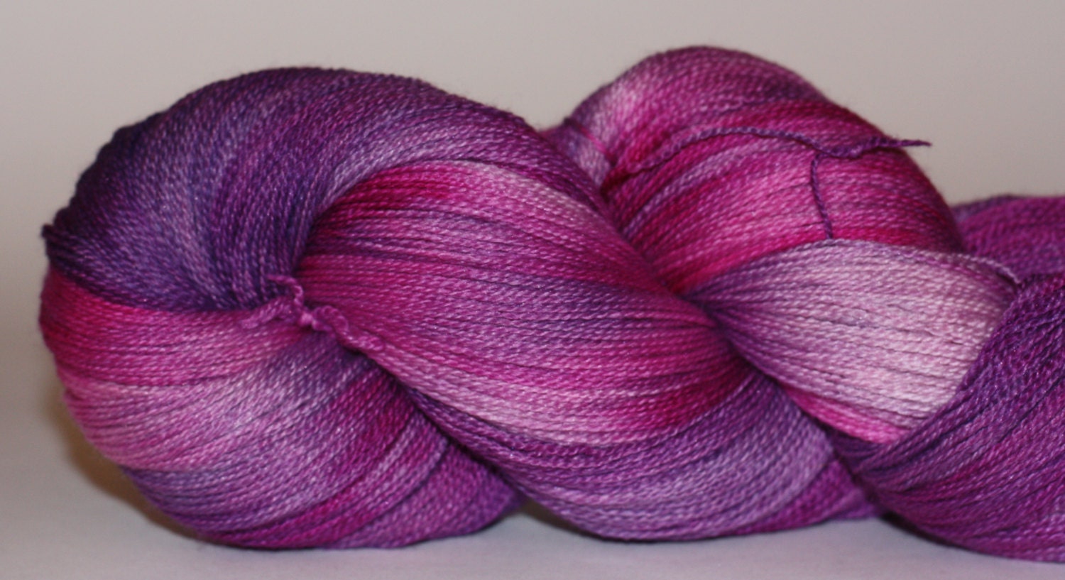 80/20 Merino/Silk Lace 100 grams 875 yards Color- Purple & Pink, Hand Dyed Yarn