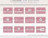 INSTANT DOWNLOAD Glitter Facebook Timeline Tab Images - App buttons or social icons for our Blog in Pink & Gold
