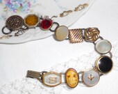 vintage cufflink bracelet gold letter S cameo and mother of pearl