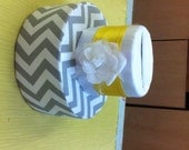 Gray Chevron and white satin with bright yellow accent money card holder