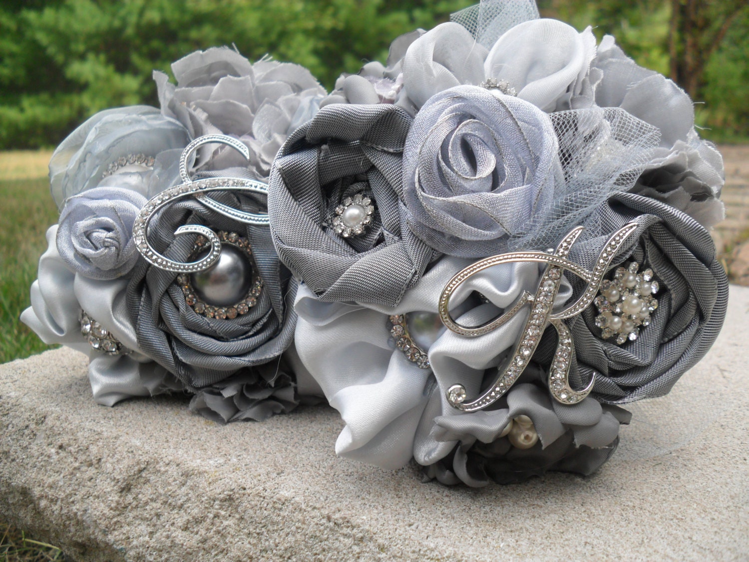 Beautiful Satin and Lace Brooch and Jeweled Posey  Bouquets...Made to Order