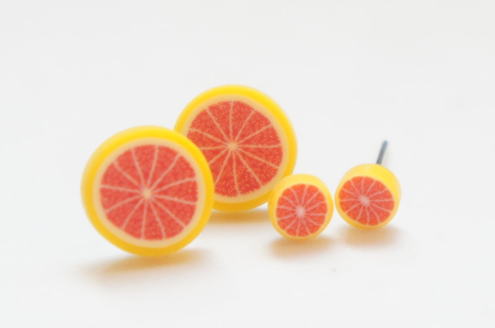 Tiny Miniature Grapefruit Post Earrings 4mm/8mm