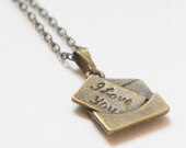 Antiqued Brass Tiny Love Letter Pendant Necklace - I Love You Letter Necklace