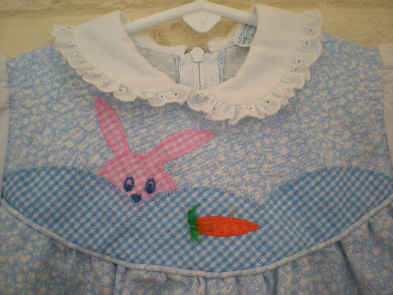 Sunny Bunny, Blue Gingham and Eyelet Lace One Piece Outfit, Short Sleeves, 6-9 Months