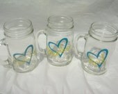 Personalized Mason Jars 16 oz Heart Design Bridesmaids/ Weddings/ Girls Night Out/ Bachelorette Party