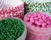 Pink and Green Chevron Cupcake Set - Pink and Green Cupcake Liners and Sprinkles for a Shower or Birthday Party
