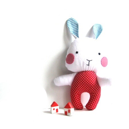 Stuffed bunny stuffed rabbit soft toy rag doll bunny stuffed toy stuffed animal softie soft toy bright red white 31 cm 12" gift for Easter