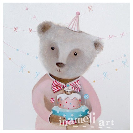 Children's wall art print, Teddy Bear for Playroom, nursery decor, Kids Wall art  print by inameliart