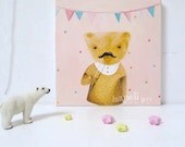 Teddy bear kids painting, Acrylic Animal Painting, kids room decoration, Whimsical Wall Art 12x12 inch