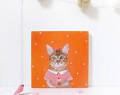 Cat painting, cat illustration, cat, whimsical animal, kids room decor, nursery wall art, girl room, childrens original painting
