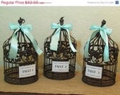 On Sale Wedding Card Box Centerpieces Set Of 3 / Vintage Style Wedding Birdcage Table numbers / Mint / Rustic Bird Cage Centerpieces