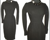 Vintage 1950s Dress Designer Black Hourglass Couture New Look Femme Fatale Garden Party Mad Man Cocktail Pinup Bombshell Rockabilly Wiggle