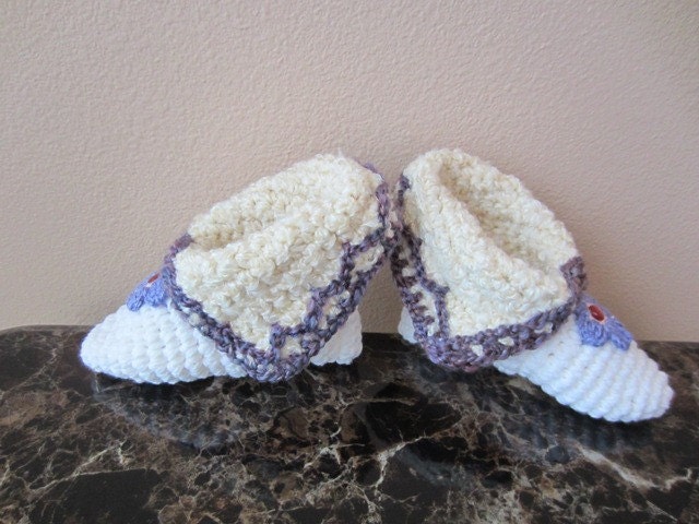 Crochet Boot Slipper Crochet House SlippersCrochet Adult Slippers in White Lavender Flowers Gift for Your Feet