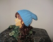 Slouchy Beanie Hat Knit Hat Chunky Knit Dusty Blue Unisex Men and Women Spring Accessory