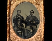 Large Tintype Photograph / 1/4 Plate Tin type / Two Musical Men with Fiddle Violin / Violinist