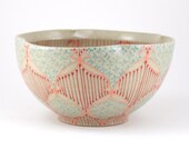 Ceramic Bowl with Bright Pink, Red and Turquoise Pattern