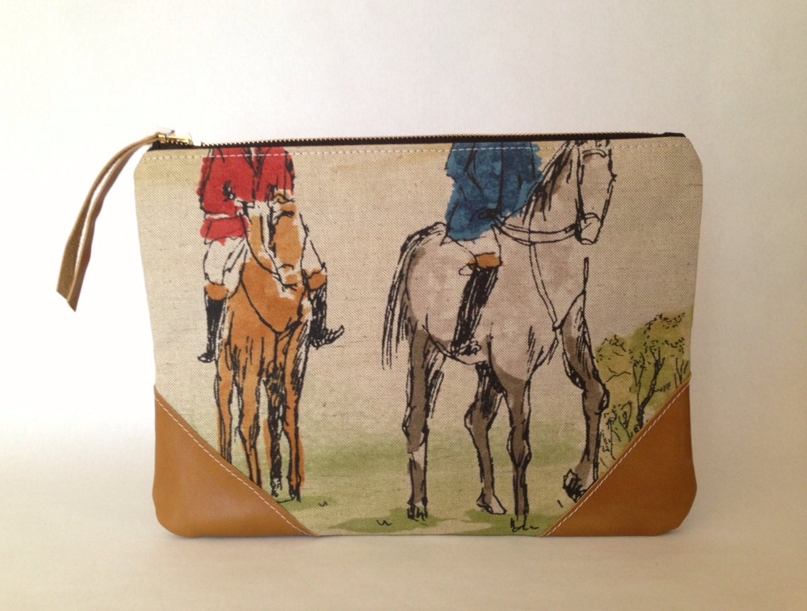 Linen iPad clutch case - horses