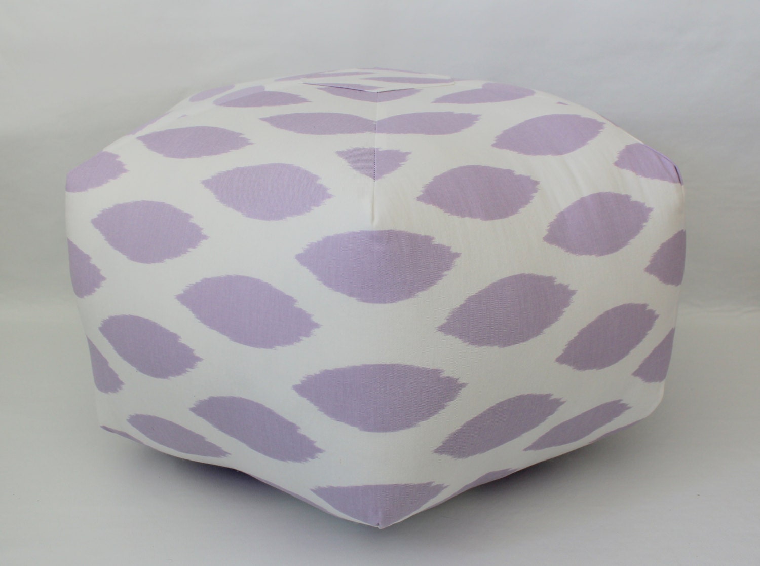 24" Ottoman Pouf Floor Pillow Lavender White Ikat