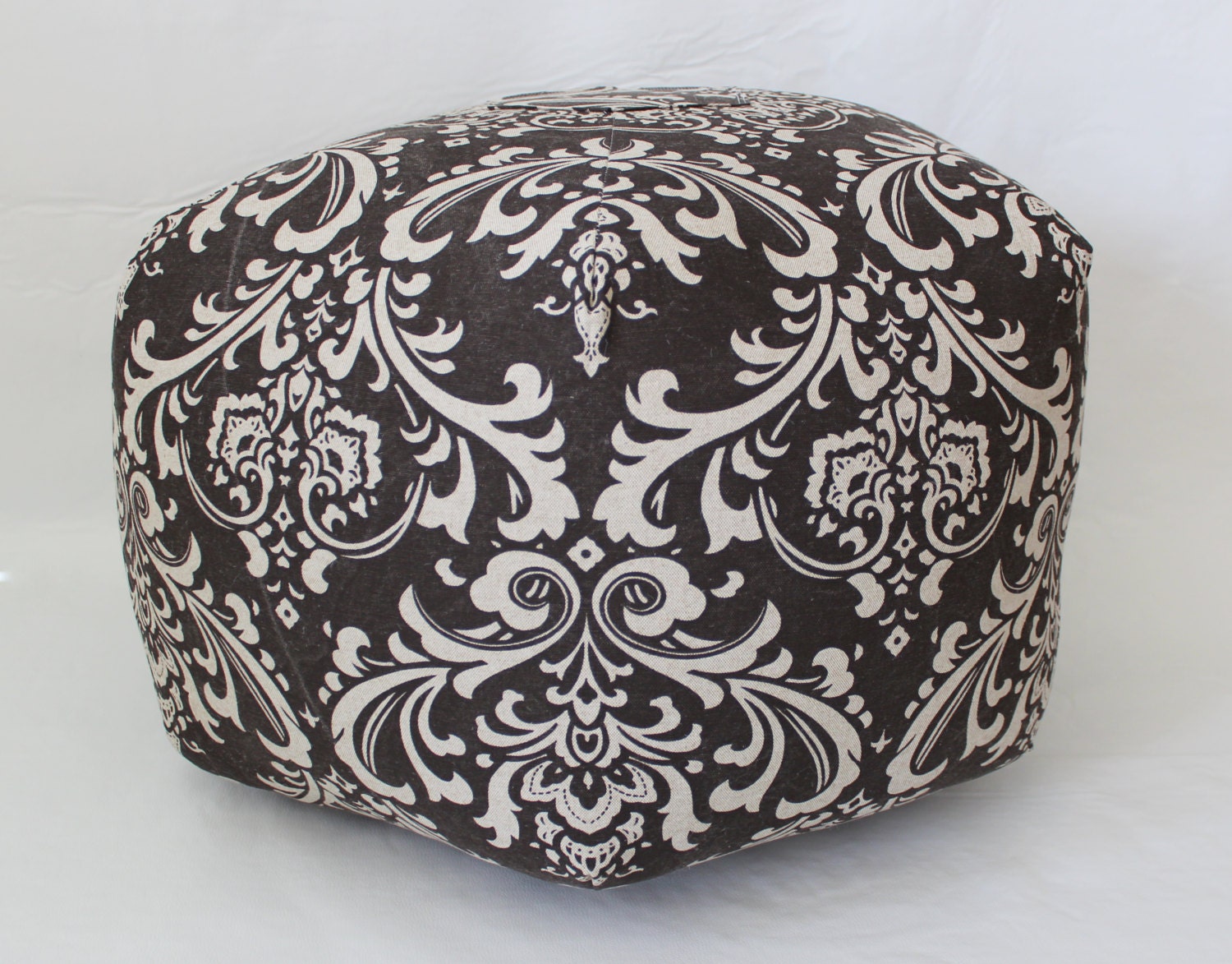 24" Ottoman Pouf Floor Pillow Chocolate Linen Ozborne Damask