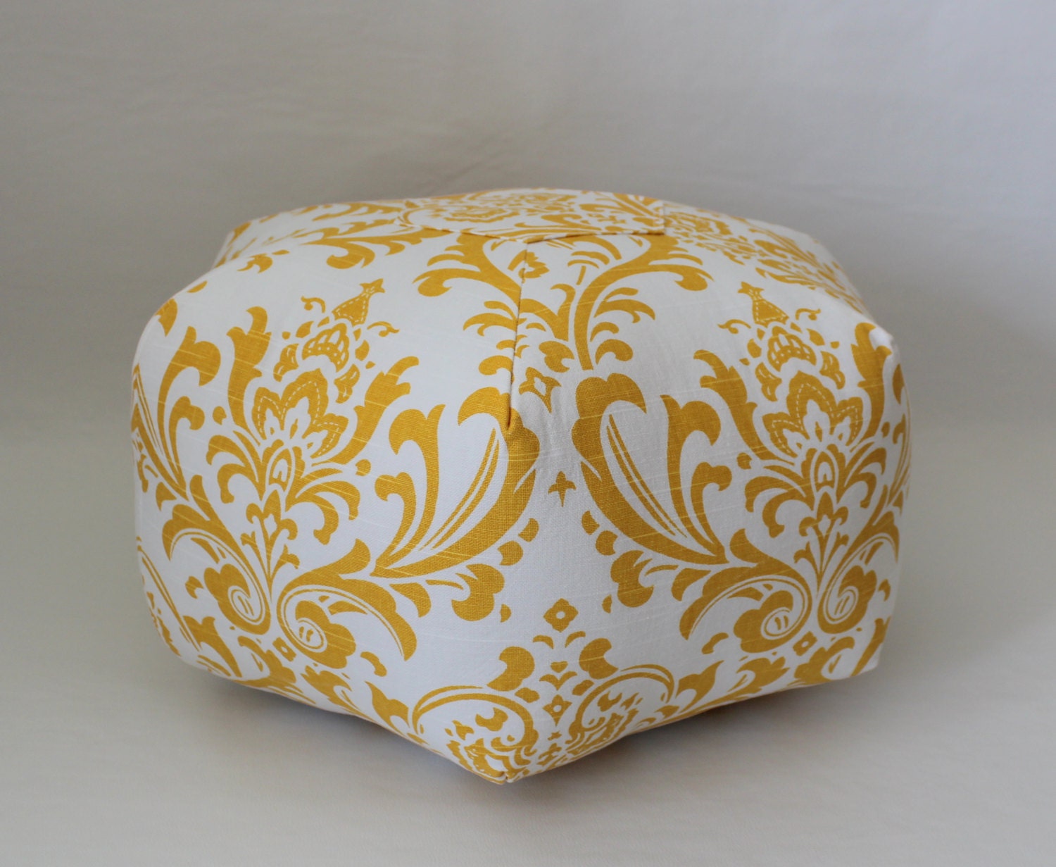18" Ottoman Pouf Floor Pillow Yellow White Damask