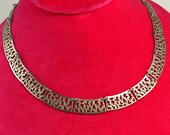 Vintage 60s 70s Mod Textured Abstract Link Silver Choker Bib Necklace
