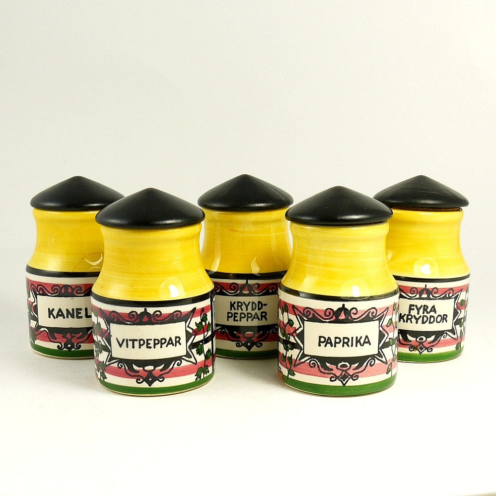 x5 Vintage 50s 60s Scandinavian Novelty Ceramic Swedish Spice Jars