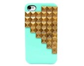 Brass Bronze Pyramid Stud Light Green Hard Case Cover For Apple iPhone 4 case, iphone 4G case, iphone 4S case B6P