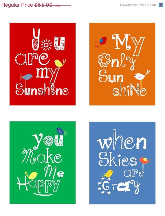 SALE You are my sunshine Rainbow Art Prints, 4-8x10 prints, Matches Girl Nursery, nursery, or playroom