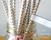 25 Gray Straws, Chevron Striped Paper Straws, Party Straws, Wedding Straws